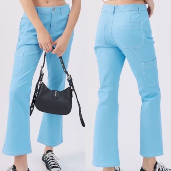 BDG Urban Outfitters Flared Leg Cargo Pants Women's 6 Blue Stretch Ankle Grunge - Picture 1 of 16
